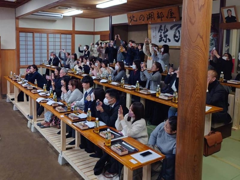 Sumo wrestler greeting diners at a sumo wrestling Tokyo dinner show