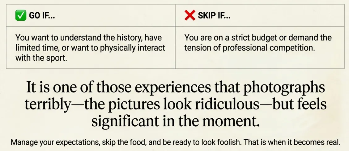 The final verdict summary: Go if you want history and interaction; Skip if on a strict budget